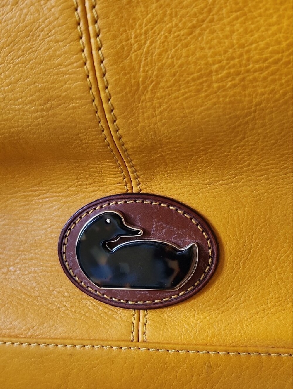 Dooney & Bourke Yellow Leather Tote with Brown Trim and Handles - Picture 2 of 11